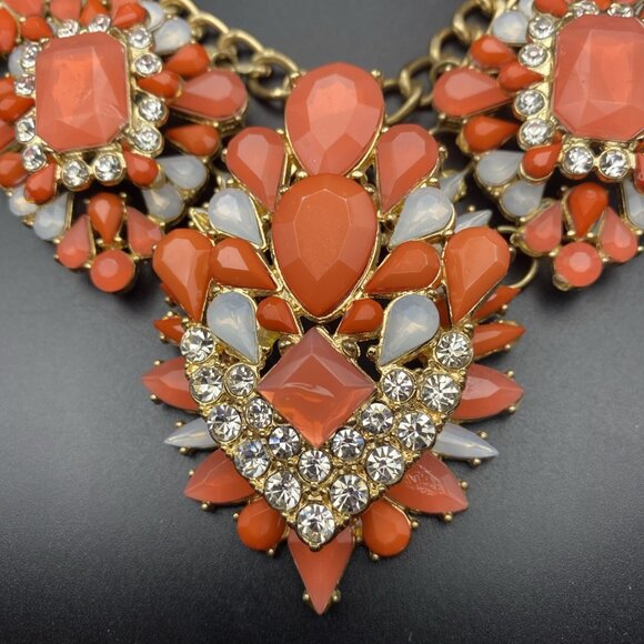 Orange Rhinestone Necklace Statement Couture Runway Glamour Curb Link 17" LOOK - Picture 4 of 10